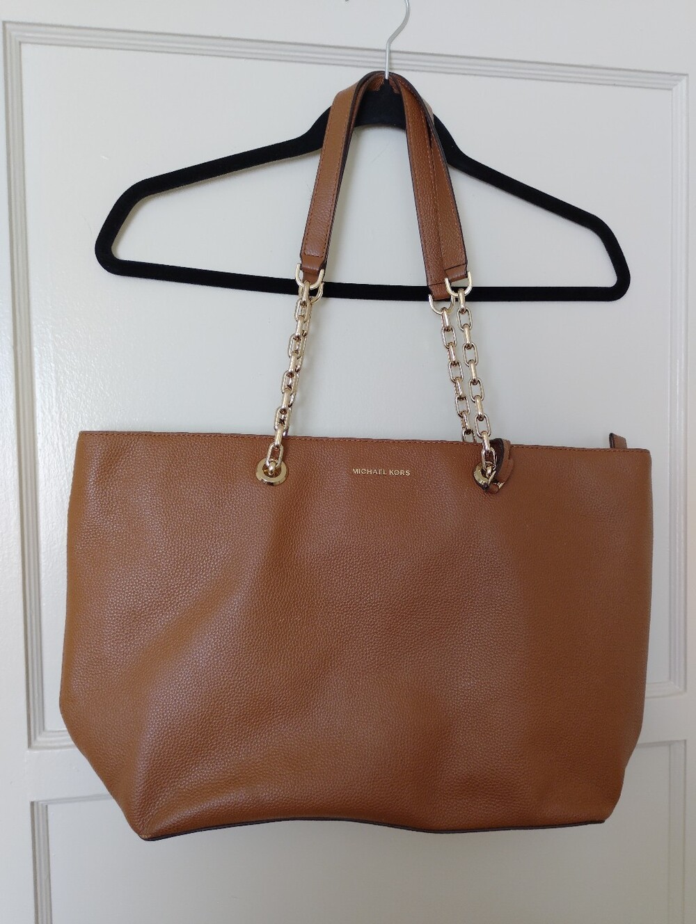 Michael Kors Brown Leather Tote with Gold Chain Handles